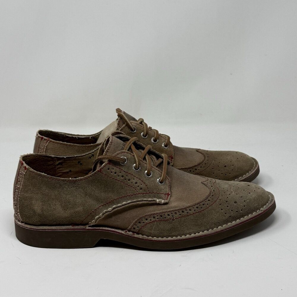 Sperry Top Sider Wingtip Oxford Derby Shoes Mens 10.5 M Brown Red Suede Canvas